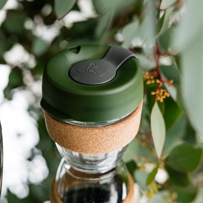 KeepCup Brew Cork, Reusable Glass Tumbler with Natural Cork, Tall Coffee Cup 12oz/340ml - Pine