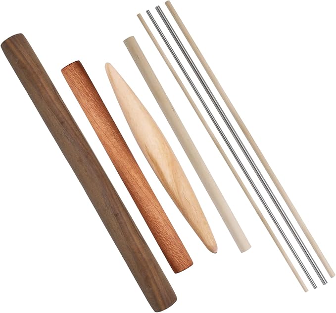 8 PCS Pasta Rolling Pins Set, Multiple Sizes Wood and Stainless Steel Non-Stick Pizza Roller Professional Baking Dough Roller for Pastas, Ramen, Tortilla, Bread, Noodles