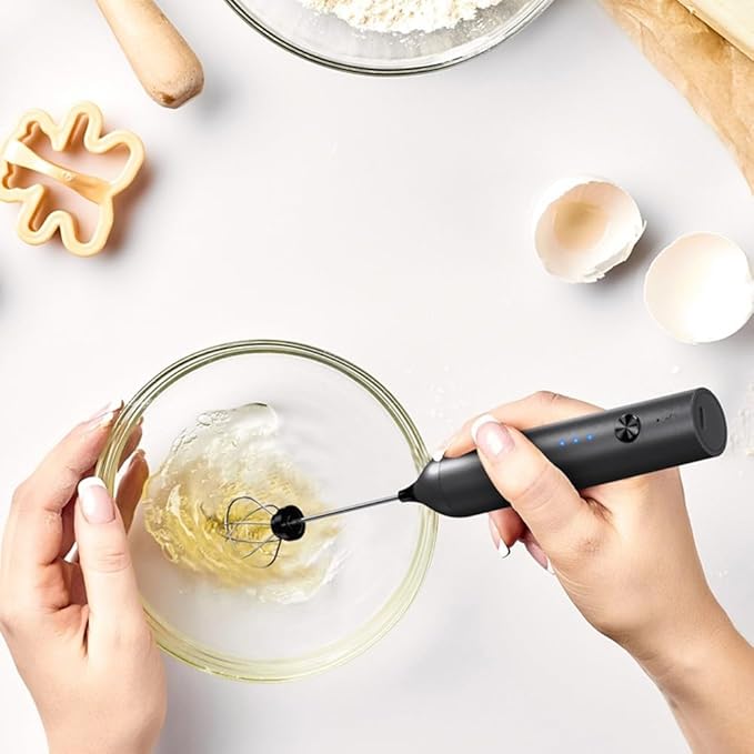 Rechargeable Handheld Milk Frother Set with 3 Speeds, Electric Foam Maker for Coffee Latte, Stainless Steel Whisk and Base Included(Silver)