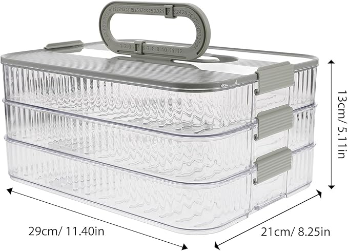 KALLORY Triple-layer Food Storage Container for Refrigerator, Stackable Lunch and Snack Boxes with Lid, Plastic, Detachable Design, Suitable for Meal Prep and Bacon Storage