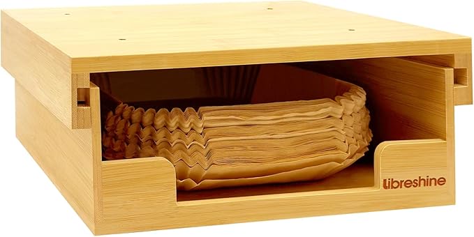 Libreshine Bamboo Kitchen Organizer - 6/8/9 Inch Air Fryer Liner Dispenser, 8/9/10 Inch Paper Plate Holder Under Cabinet, Vertical Storage Rack for Countertop & Shelf