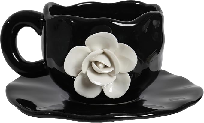 Cute Ceramic Coffee Cups, Unique Fancy Tea Cups with Saucer, 11OZ for Cappuccino Latte Milk