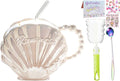 Pearl Shell Ceramic Coffee Mug with Coaster Set for Tea Latte Milk Cute Cup with Saucer for Home Office Women Gift 6.5 oz (Shell with Straw Beige, 450 ml)
