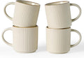 famiware Coffee Mug Set for 4, Star 12 oz Catering Mugs Cup Set with Handle for Coffee, Tea, Cocoa, Milk - Ceramic Stoneware Drinkware Set, Vanilla White