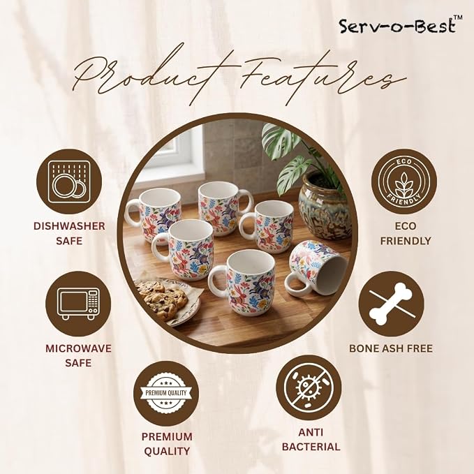 Servo Best Handmade Ceramic Coffee Mugs Set Of 6, 8 Oz Mug with Handle for Hot Beverages, Porcelain Cups for Latte, Hot Tea, Cappuccino, Milk, Cocoa, Microwave & Dishwasher Safe, Gift for Housewarming