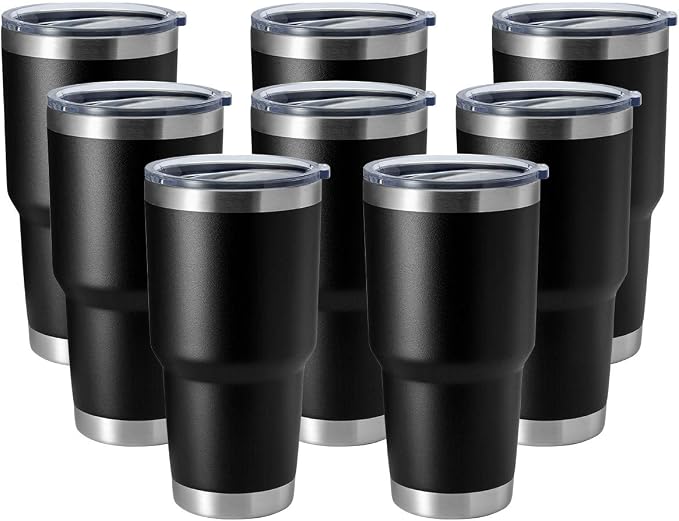 HASLE OUTFITTERS 30oz Stainless Steel Tumbler, Double Wall Vacuum Insulated Travel Mug Tumbler, Durable Insulated Coffee Mug, Gift Box Set (Black, 8)