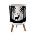 Trash Can with Lid Deer antlers posing forest silhouettes trees Magical misty landscape Press Top Round Small Garbage Bin with Wooden Legs Waste Basket for Kitchen Bedroom Nursery 7L/1.8 Gallon