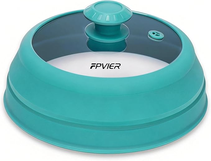 Microwave Splatter Cover - 9.8" Glass Lid with Collapsible Silicone Rim, Universal Pot & Plate Cover for Mess-Free Heating (Blue, 9.8inch)