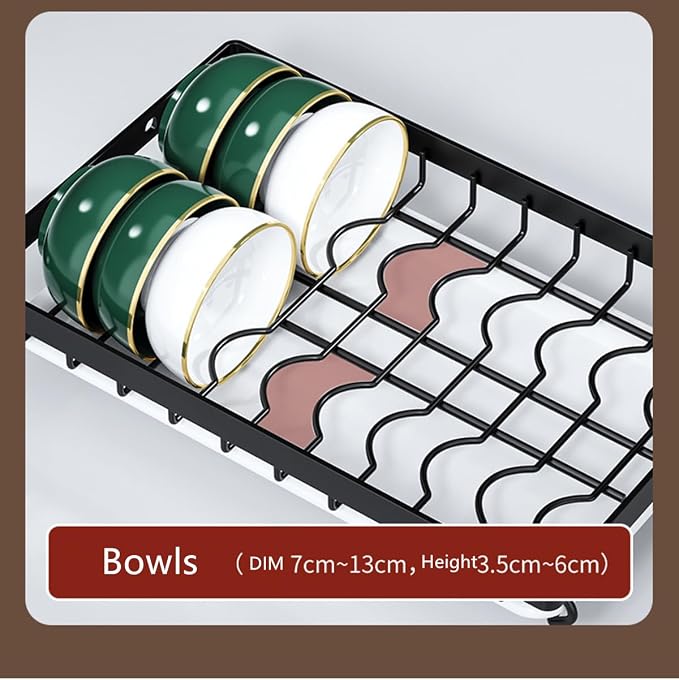 Dish Drying Rack, 2-Tier Space-Saving Dish Rack for Kitchen Counter, Metal Kitchen Organizers and Storage Rack, Large Capacity Dish Drainer, Black