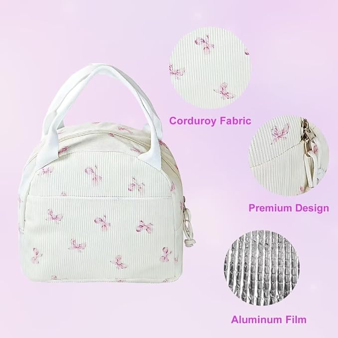 Lunch Box for Women, Reusable Insulated Lunch Box Floral Tote Bags Corduroy Totes for Women Office Work Travel Picnic