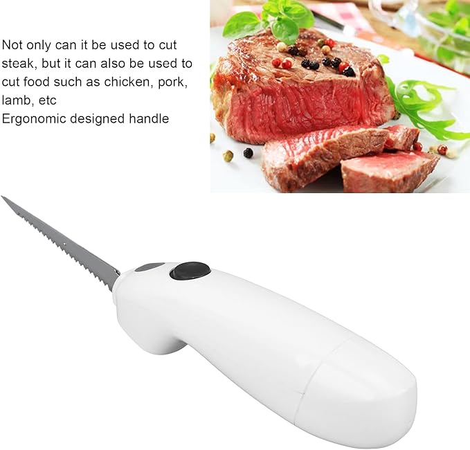 Electric Steak Knife,Cordless Battery Powered Turkey Carving Knife Stainless Steel Serrated Steak Knives Electric Fillet Knife for Carving Meats Poultry Bread