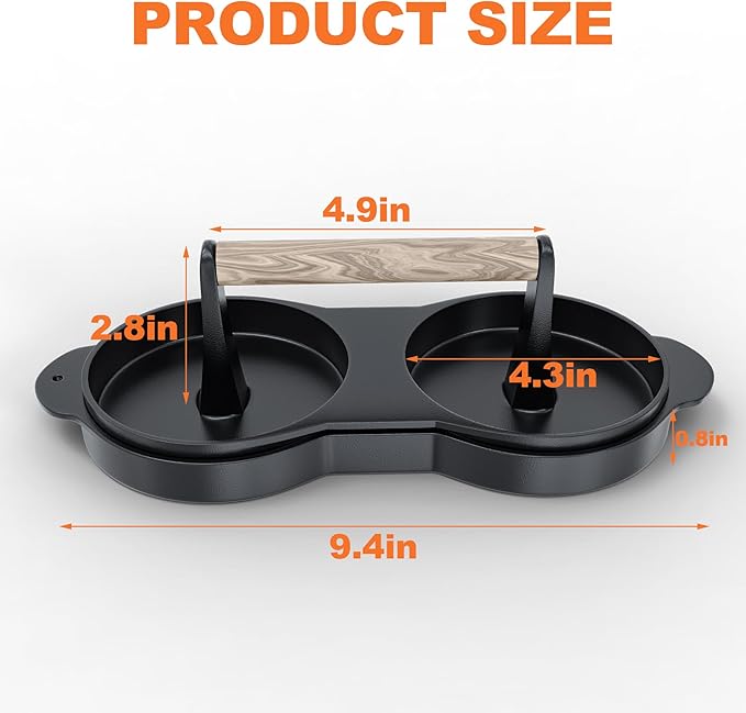 KEESHA Double Burger Press, Cast Iron Hamburger Press Patty Maker, Burger Meat Press for Professional and Home Use, Hamburger Meat Press Tool