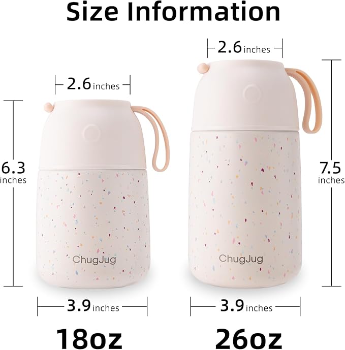 2 Pack Insulated Food Jar Set, 26oz & 18oz Stainless Steel Vacuum Insulated Soup Containers for Hot Food, Leak-Proof Thermal Food Jars with Spoons, Cute Stylish Design for School, Work & Travel (White