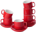 BTaT- Stackable Coffee Cups with Saucers, Set of 6, 8 Ounce, Red, Porcelain Cappuccino Cups for Coffee Drinks, Cappuccino, Latte, Espresso, Americano and Tea, Microwave & Dishwasher Safe