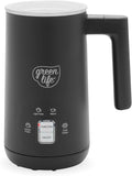 GreenLife Ceramic Electric Milk Frother, 10oz, 4-in-1, Auto Hot and Cold Foam, Dense and Light Foam, PFAS Free, Cordless Milk Warmer and Steamer for Latte, Coffee, Black