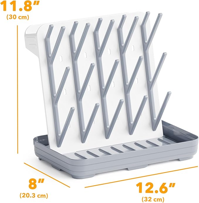 SpaceAid Baby Bottle Drying Rack with 20 Hooks, Space Saving Kitchen Bottles Rack Dryer, Vertical Baby Bottle Holder Organizer for Countertop Storage Accessories (White and Gray)