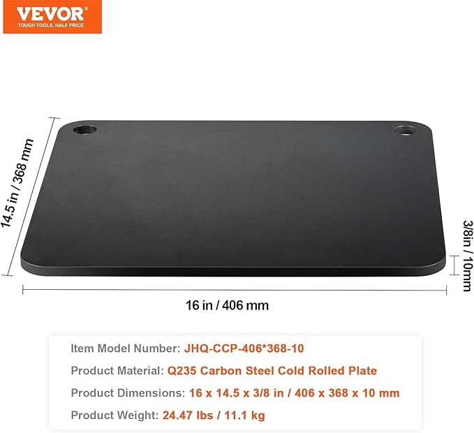 VEVOR Pizza Steel, 16" x 14.5" x 3/8" Pizza Steel Plate for Oven, Pre-Seasoned Carbon Steel Pizza Baking Stone with 20X Higher Conductivity, Heavy Duty Pizza Pan for Outdoor Grill, Indoor Oven