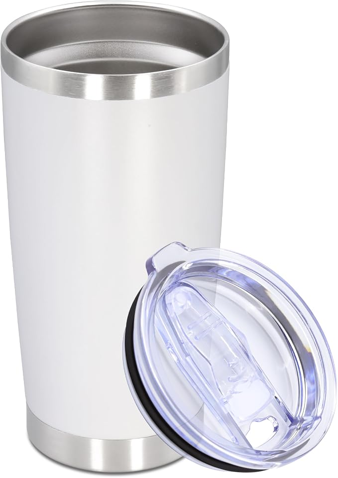 20oz Tumbler Stainless Steel Tumbler Cup with Lid Vacuum Insulated Double Wall Travel Mug, Durable Powder Coated Travel Coffee Tumbler Mug for Hot & Cold Drinks, White,1 Pack