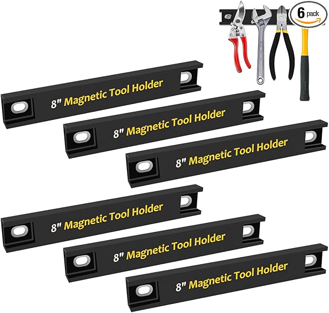 UCINNOVATE 6 Pack Magnetic Tool Holder with Rubber Protection, 8' Heavy Duty Tool Magnet Bar, Storage Organizer for Garage Shop Wall Workbench Screwdriver Pliers