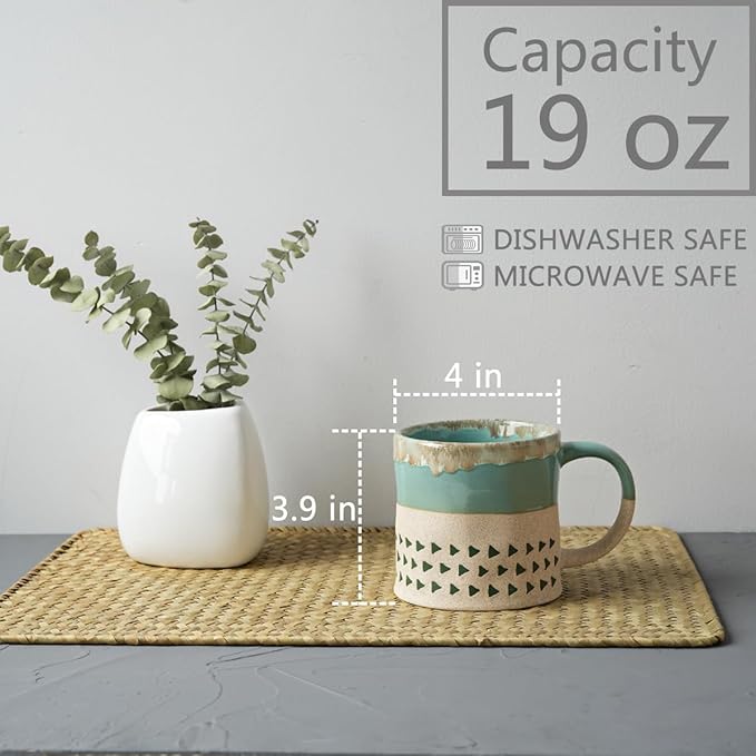 Bosmarlin Ceramic Coffee Mug Set of 4, 19 Oz, Coffee Cups with Big Handle, Microwave Safe, Unique Reactive Glaze (Multicolor)