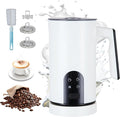 4 in 1 Electric Milk Frother Automatic Hot & Cold Foam Maker Auto Shut-Off Durable Stainless Steel Milk Frother Silent Working Easy to Clean for Cappuccino, Hot Chocolate (White)