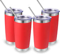 Volhoply 20oz Stainless Steel Tumbler with Lid and Straw Bulk 4 Pack,Double Wall Insulated Travel Iced Coffee Mug Fits Cup Holder,Powder Coated Cups for Hot/Cold Drinks,Gifts for Women（Red,4 Set）