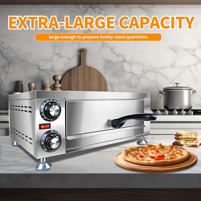 Generic YOOKTEN Electric Indoor Pizza Oven, 12"" Countertop Pizza Oven Commercial Pizza Maker Machine for Home with 60 Minutes Timer Stainless Steel Pizza Cooker,1100W, Silver