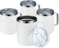 MEWAY 12oz Coffee Mug With Handle 4 Pack Bulk,Stainless Steel Insulated Travel Tumblers With Sliding Lid,Double Wall Vacuum Camping Cup for Hot & Cold Drinks Tea (White,Set of 4)