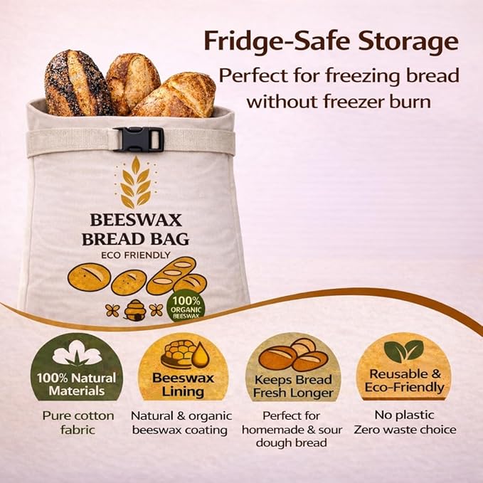 Reusable Beeswax Bread Bag for Sourdough | XL Eco-Friendly, Natural, Food-Safe Storage Bag to Keep Loaves Fresh Longer – Sustainable, Zero Waste | 1 Pack Reusable Beeswax Wrap for FREE