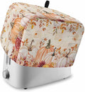 Pink Orange Pumpkins Fall Toaster Cover 4 Slice, Thanksgiving Leaves Dustproof Bakeware Oven Protector with Top Hook, Autumn Floral Waterproof Small Kitchen Appliance Toasters Dust Cover, 12"x11"x8"