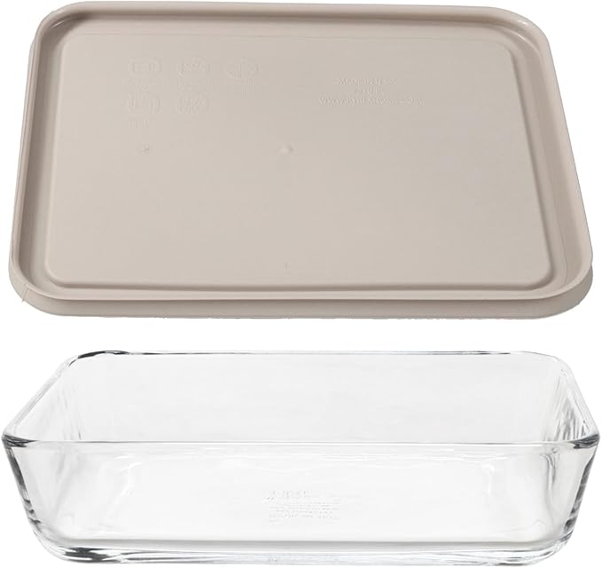 Pyrex 7210 3-Cup Glass Dish & 7210-PC Warm Stone Gray Food Storage Lid (2-Pack) - Made in USA