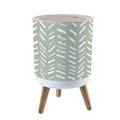 Trash Can with Lid African brush stroke mud cloth fabric Ethnic boho seamless sage green Press Top Round Small Garbage Bin with Wooden Legs Waste Basket for Kitchen Bedroom Nursery 7L/1.8 Gallon