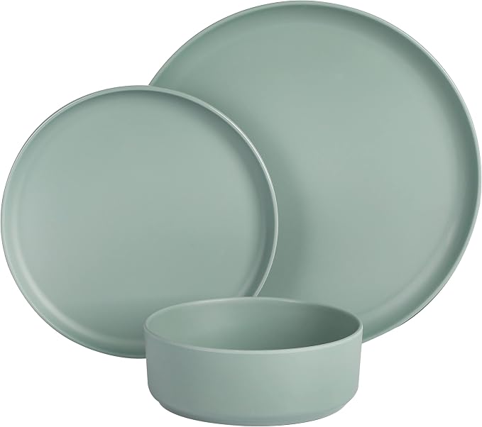 Gibson Home Canyon Crest Stackable Matte Melamine Set - Sage Green, Service for Four (12pcs)