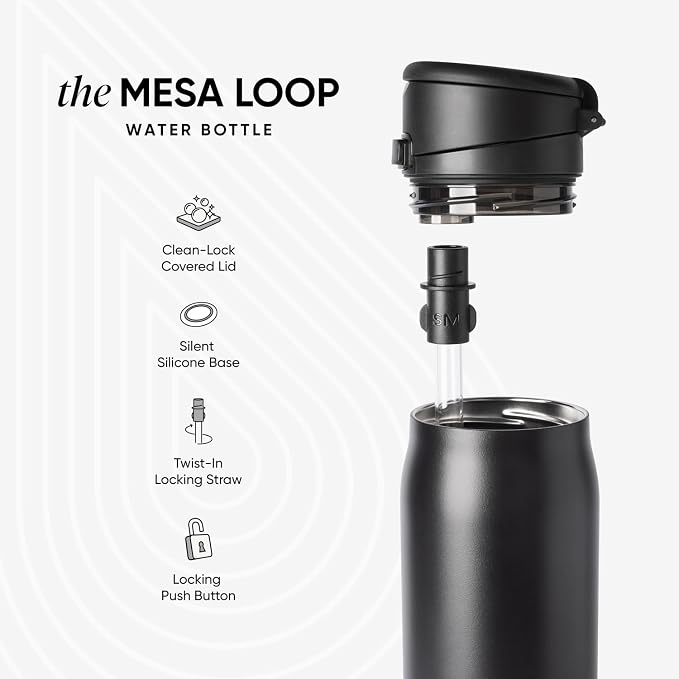 Simple Modern Mesa Loop Water Bottle with Covered Straw and Handle | 24oz Cup Holder Friendly Insulated Stainless Steel Bottles for Travel, Sports and School | 80s Mix