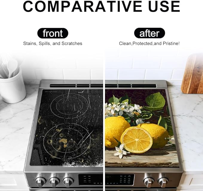 Stove Top Cover for Electric Stove 28.4 x 20.5 Inch Non Slip Stove Mat Oil Proof Citrus Blossom Glass Cooktop Protector Kitchen Counter Mat