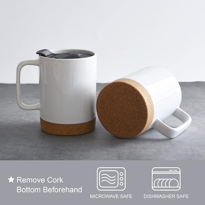 14oz Sublimation Coffee Mugs,Case of 6 Pieces | Removeable Cork Bottom and Splash Proof Lid Mug,with Brown Mail Order Box