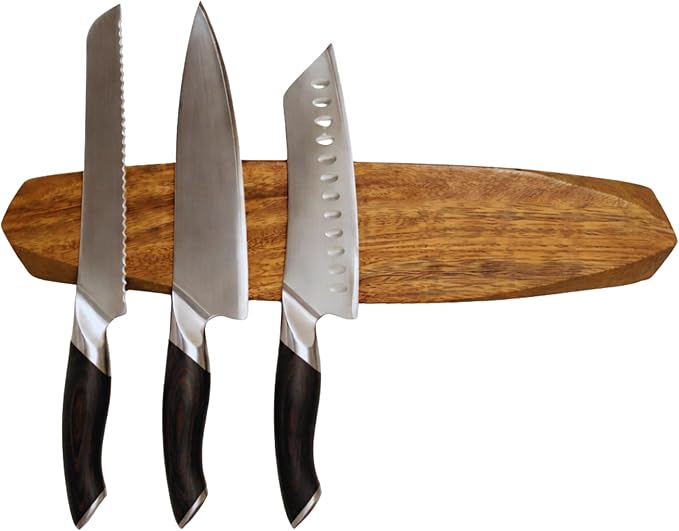 Ibyx Acacia Magnetic Knife Strip - Knife Holder for Counter - Universal Magnetic Knife Holder Fits All Knife Sets - Modern Kitchen Knife Storage - Solid Wood & Strong Magnets (16 Inches)
