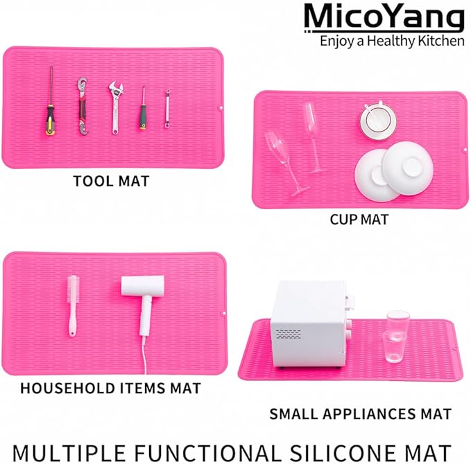 MicoYang Silicone Dish Drying Mat for Multiple Usage,Easy clean,Eco-friendly,Heat-resistant Silicone Mat for Kitchen Counter or Sink,Refrigerator or Drawer Liner Rose 4XL 32 inches x 18 inches