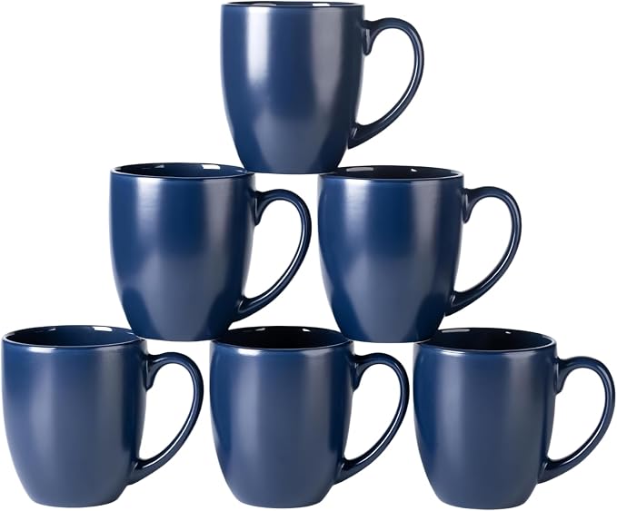 GBhome 16oz Coffee Mugs Set of 6, Large Ceramic Coffee Mugs for Man, Woman, Dad, Mom, Modern Coffee Mugs Set with handle for Tea/Latte/Cappuccino/Milk/Cocoa. Dishwasher&Microwave Safe,Matte Blue
