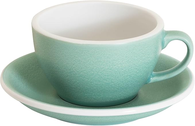Loveramics Matt Cappuccino Cup, 8 oz Ceramic Latte Art Mug with Saucer, Thick-walled stoneware cup Set, Barista Latte Cup Set for Latte, Cappuccino, Tea - Mineral Colors (Emerald, 8OZ)