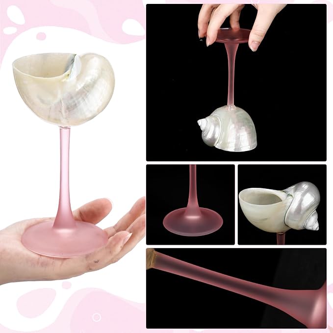 Conch Shell Wine Glasses Wedding Wine Cup Martini Goblet Cocktail Drinkware Drinking Stemware for Valentine Birthday Wedding Bridesmaids Anniversary Party(White Conch,Pink Base,2 Pcs)