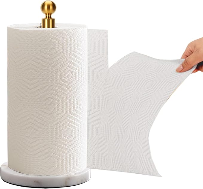 Gold Paper Towel Holder Countertop, with Weighted Marble Base for One-Handed Operation, No Wobbly (Marble Base, Gold)