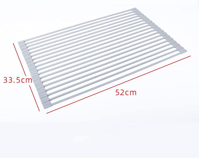 Over Sink Roll Up Dish Drying Rack - Silicone Coated Stainless Steel Kitchen Strainer(52 * 33.5cm)