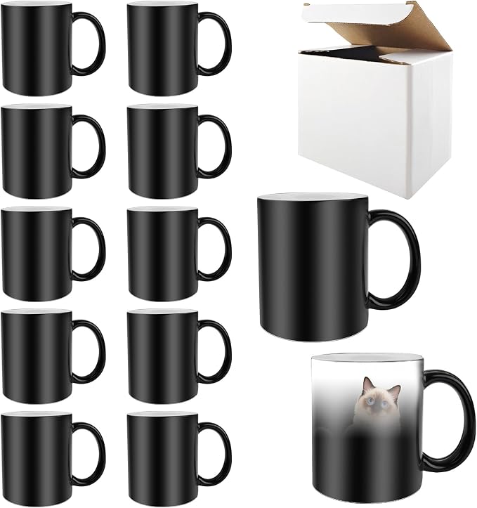 24 PACK 11 oz sublimation color changing mug with boxes Black round handle tazas para 11oz ounce coffee cups for sublimation mug blanks bulk products