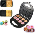 Donut Maker, 3 in 1 Electric Waffles Sandwich Machine，Panini Press Grill Iron Set with 3 interchangeable Removable Non Stick Plates，750W Detachable Dessert Toaster, Perfect for Breakfast