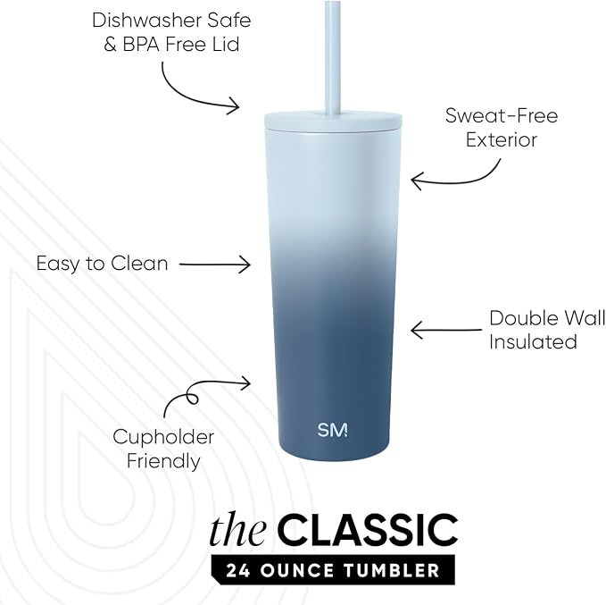 Simple Modern Classic Tumbler with Straw Lid | Insulated Iced Coffee Cup Reusable Stainless Steel Water Bottle Travel Mug | Gifts for Women Men Her Him | 24oz | Stormy Skies