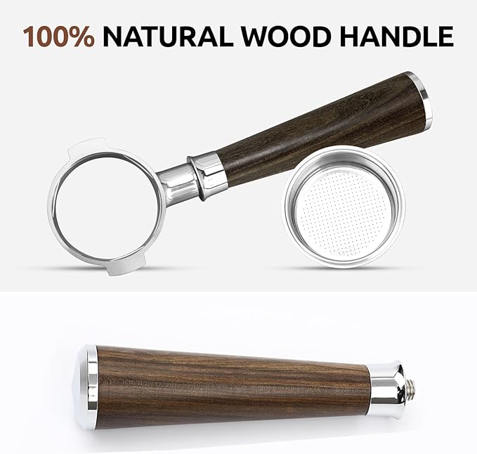 58mm Bottomless Portafilter for Bre ville Oracle & Dual Boiler | Fits BES920XL BES980XL BES990BSS | Nak ed Portafilter wi th Black Rosewood Handle & 58mm Filter Basket - Not for 54mm Series
