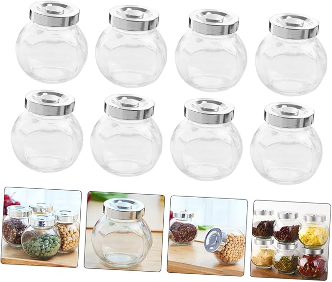Cabilock 8pcs Glass Storage Jars Lids Food Storage Canister for Dry Fruit Tea Canister Pantry Meal Prep Containers
