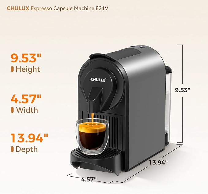 CHULUX Upgrade Bafè-Pro Espresso Coffee Maker for Nes Original Pods, Compact Espresso Machine for Small Space, 20 Bar Fast Extraction, Gray