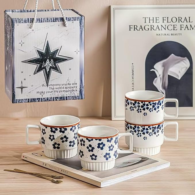 Ceramic Coffee Mugs 12 oz, Cups Set of 2, Mug for Coffee Milk Latte Cappuccino Tea, for Office Home shwasher Microwave Freezer Safe（Blue）